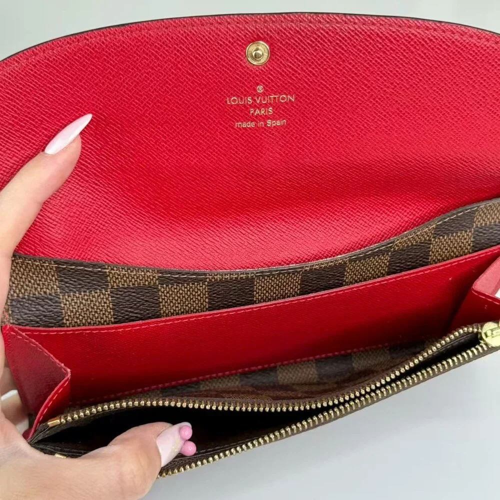 Louis Vuitton Damier Ebene Wallet with Red Button Classic Checkered Desiign
